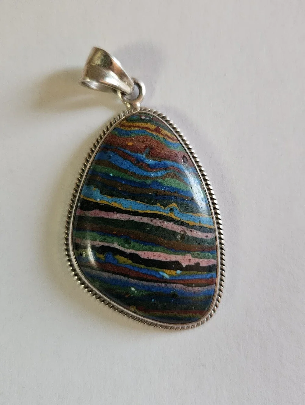 Rainbow Calsilica Sterling Silver Pendant